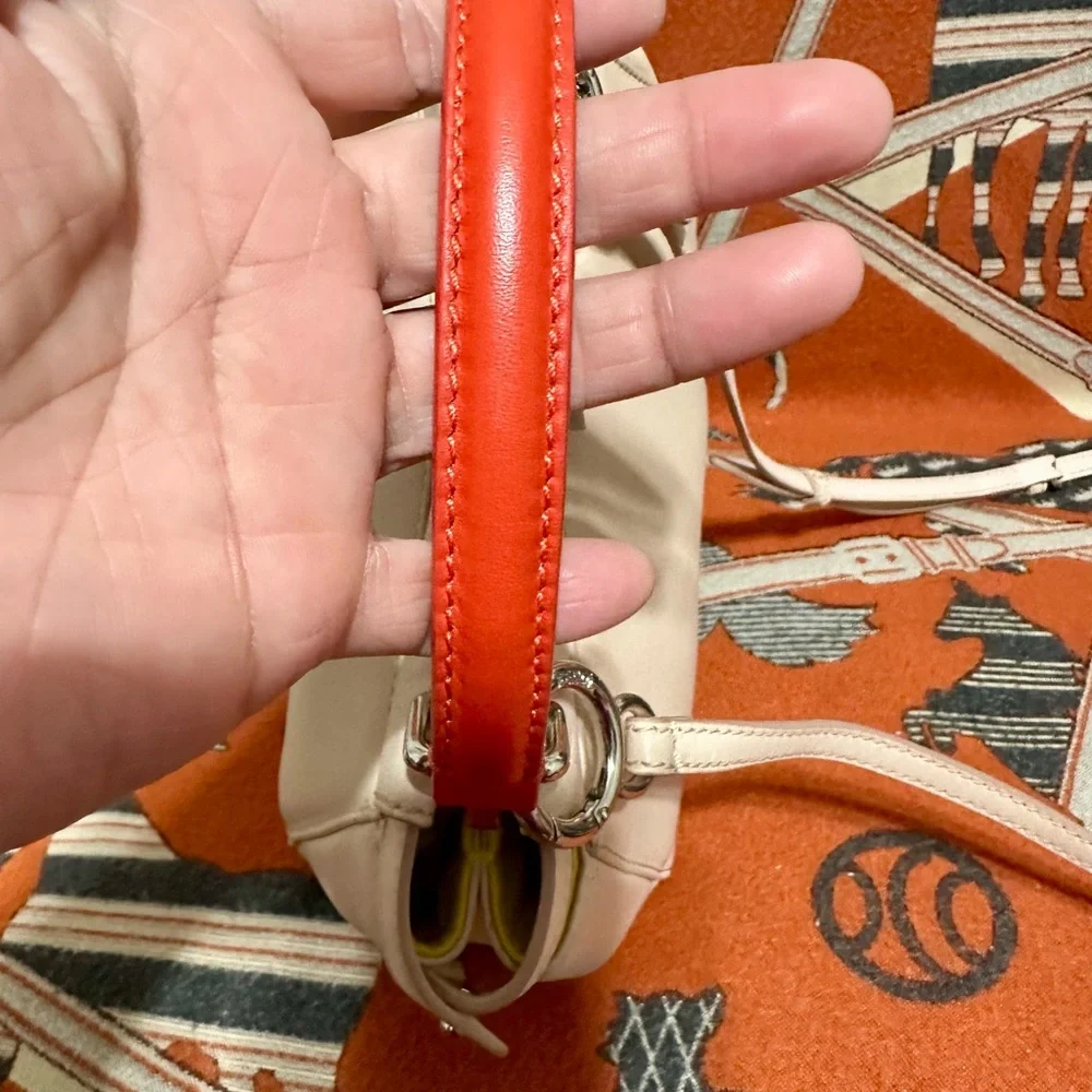 Fendi Peekaboo Cream/blush Leather Satchel with Red Handle and Silver Hardware